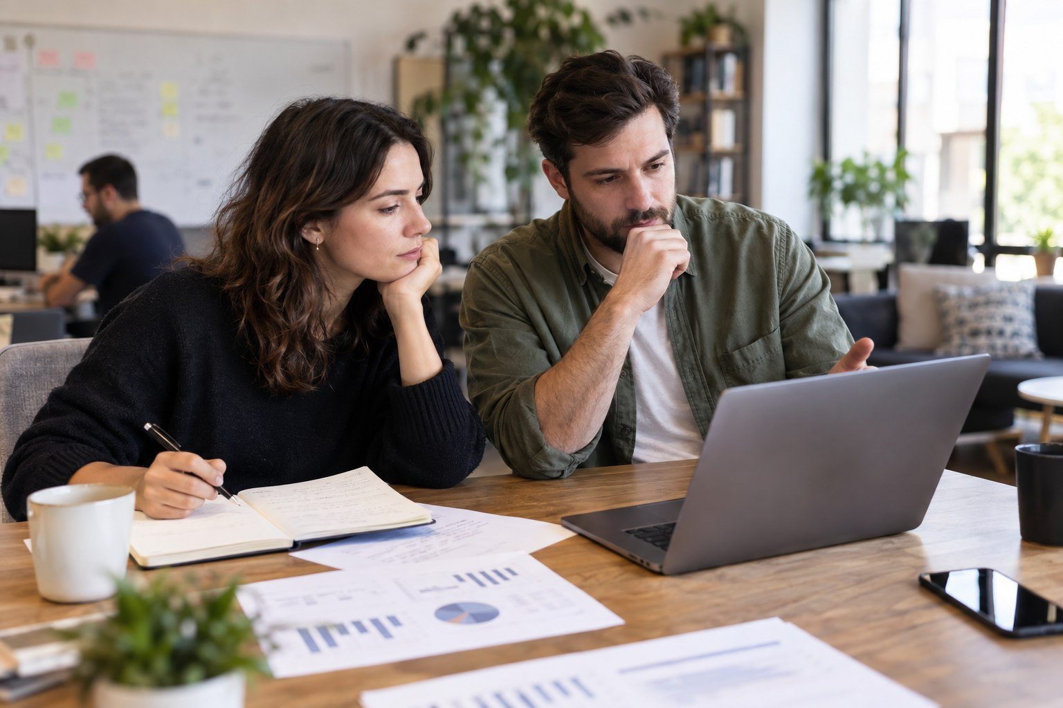 Cuándo necesita una startup medir también cómo trabaja su equipo — Imagen 1 Fundadores de una startup revisan indicadores del equipo