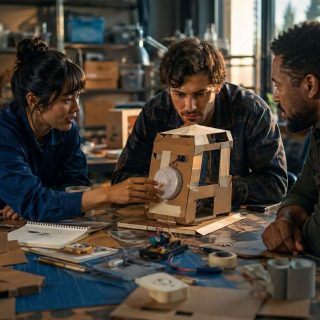 Equipo emprendedor probando un prototipo con un posible usuario